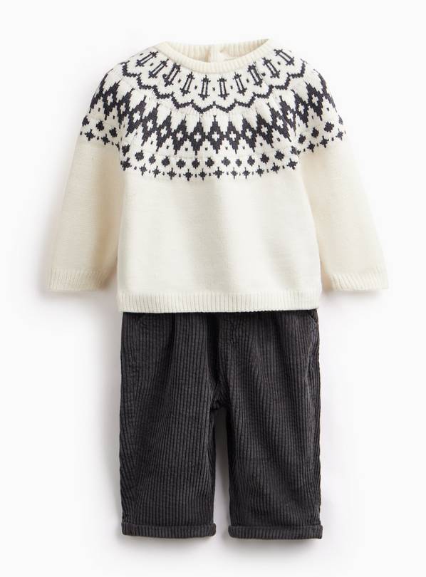 Mono Fairisle Jumper & Corduroy Trousers Set 6-9 months
